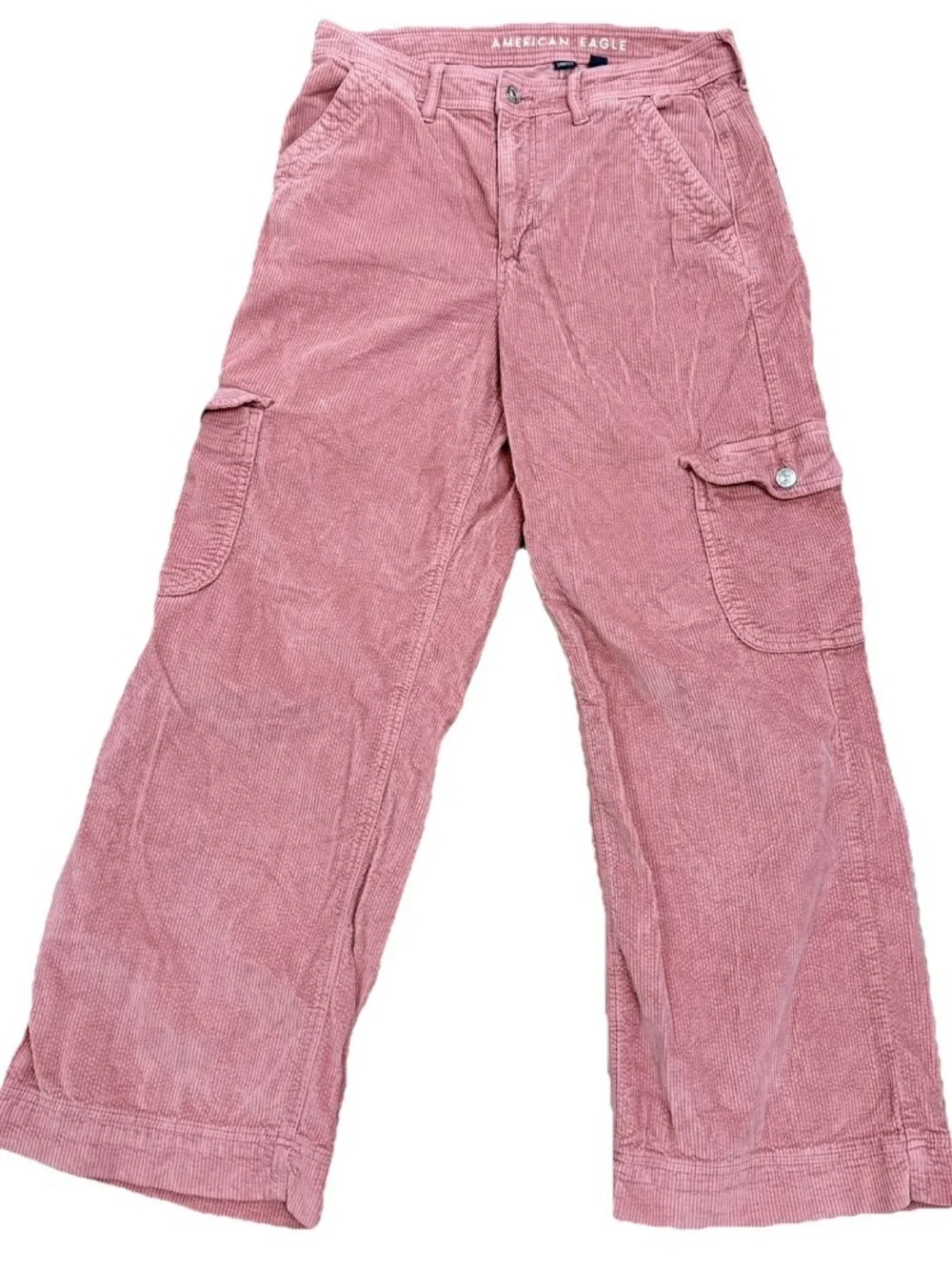 American Eagle Corduroy Pants Womens 6 Short Super High Rise Baggy Wide Leg Pink